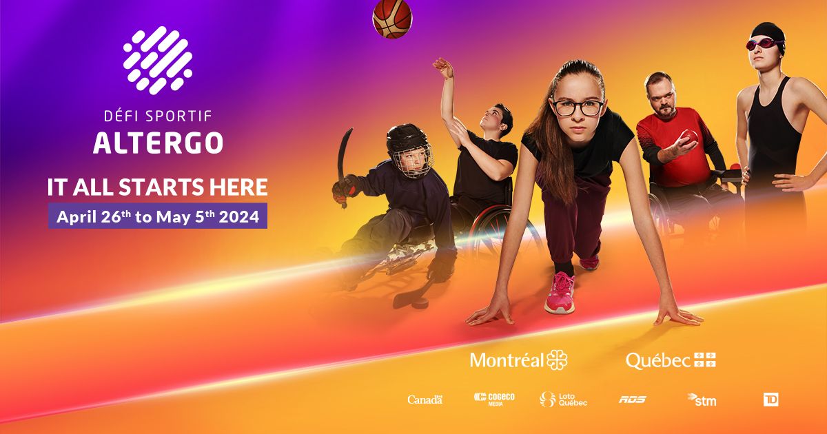 Défi sportif AlterGo's official poster. 5 parasport athletes are represented in motion.
