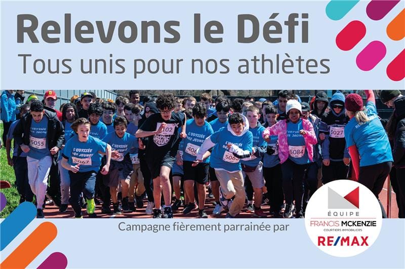 Visuel avec le texte : Relevons le Défi! Tous unis pour nos athlètes.